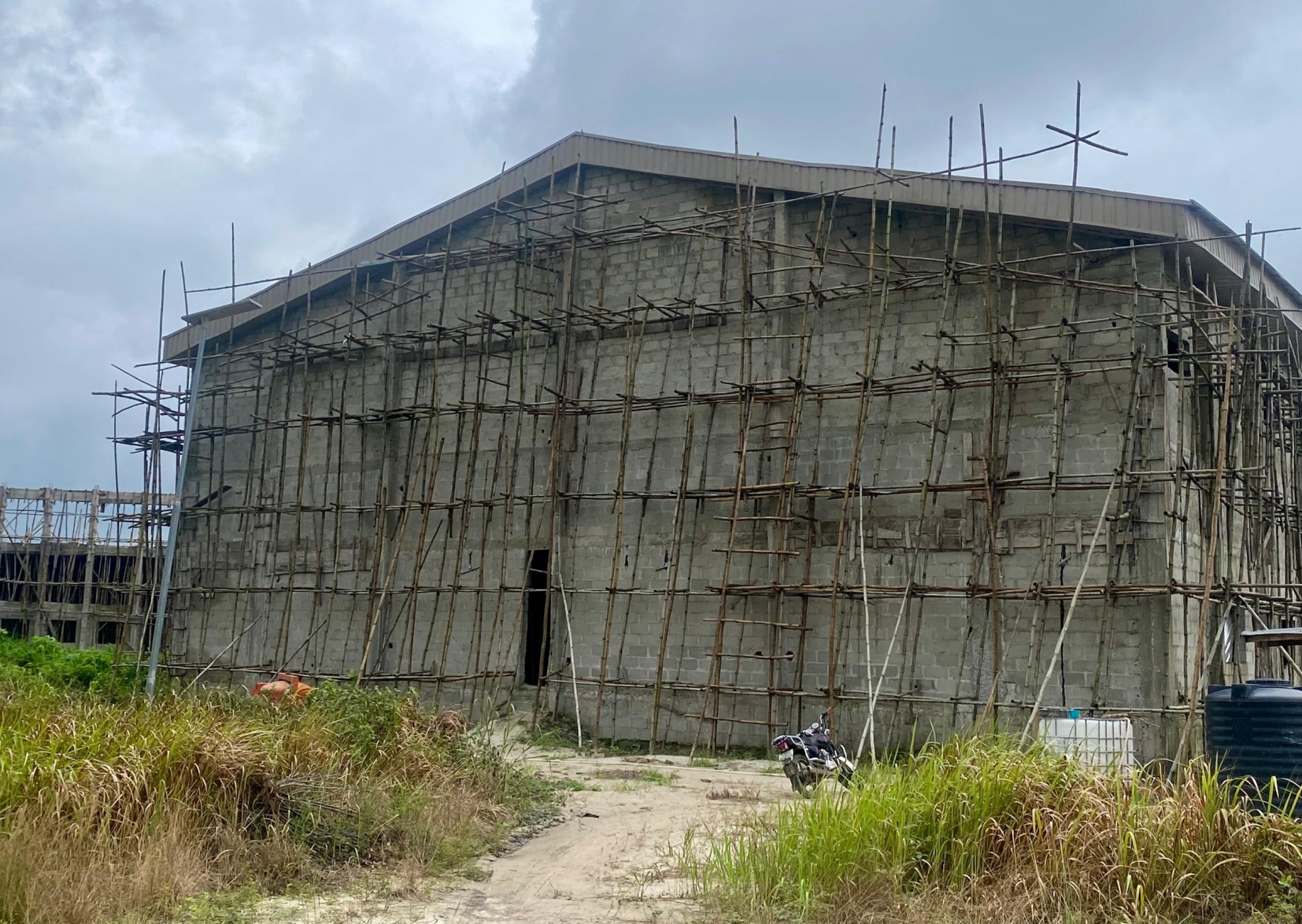 A large building under construction with scaffolding in place